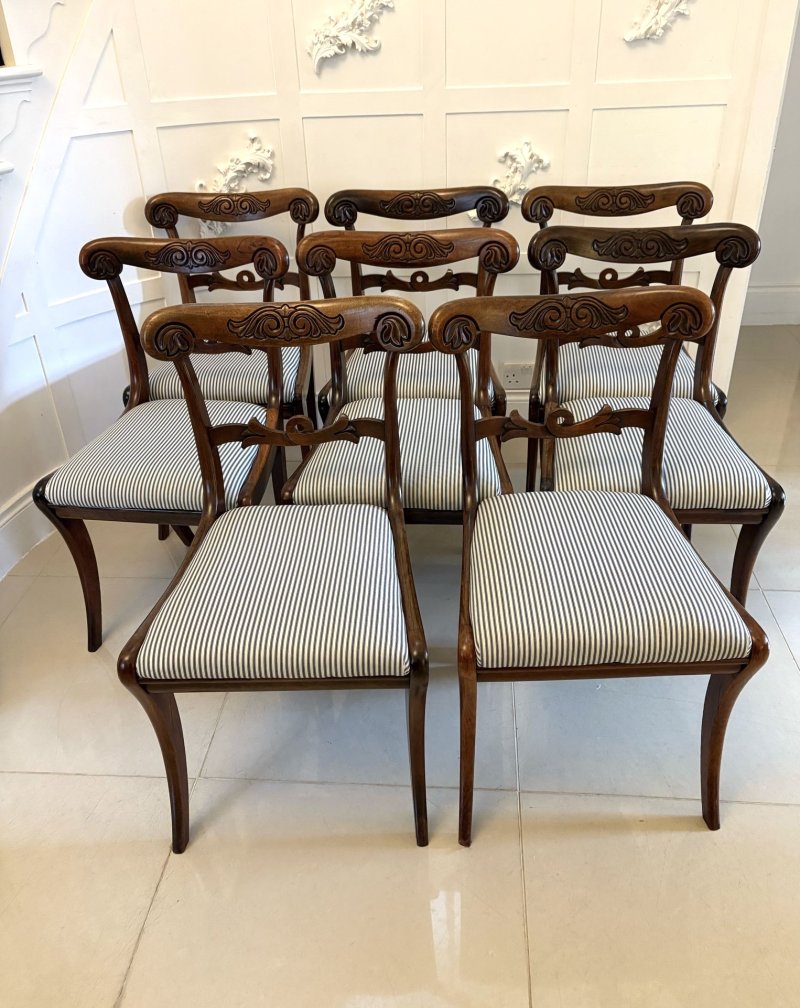 Outstanding Quality Set of 8 Antique Regency Carved Rosewood Dining Chairs - Image 4